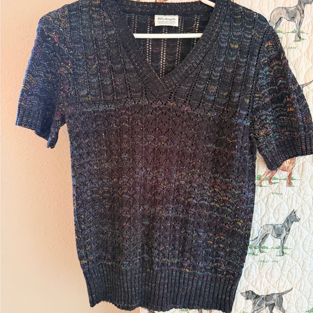 Vintage Multicolor Knit V-Neck Sweater